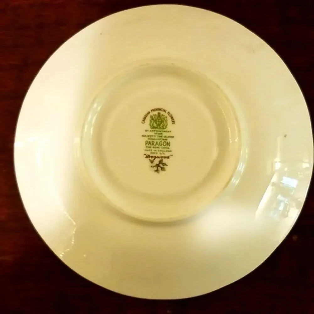 Vtg Paragon Teacup Saucer Set White Dogwood Canadian Provincial Flowers 1950s
